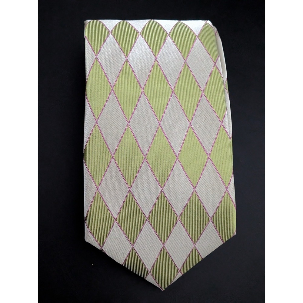 STEVEN by  Steven Land Men's Geometric Golden Yellow Diamond Tie 100% Microfiber